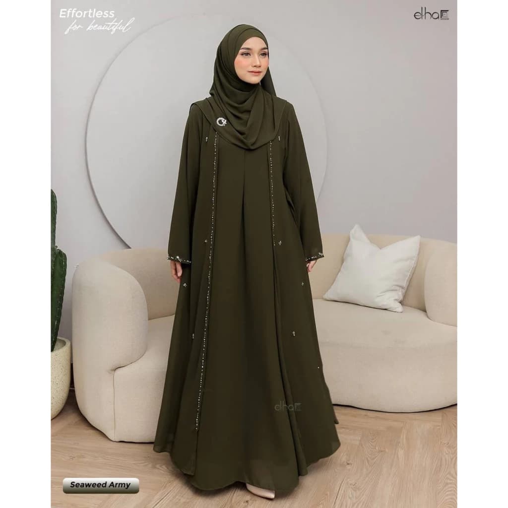 MAHREN ABAYA TURKEY VIRAL TERBARU 2025 BAHAN CERUTY BABY DOLL FULL PURING PAYET MUTIARA ABAYA MEWAH thumbnail 2