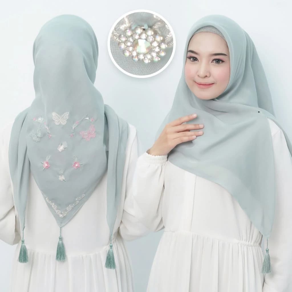 Kerudung Segi Empat Patton Star Tassel Motif Bunga Lily Kekinian Viral Terbaru