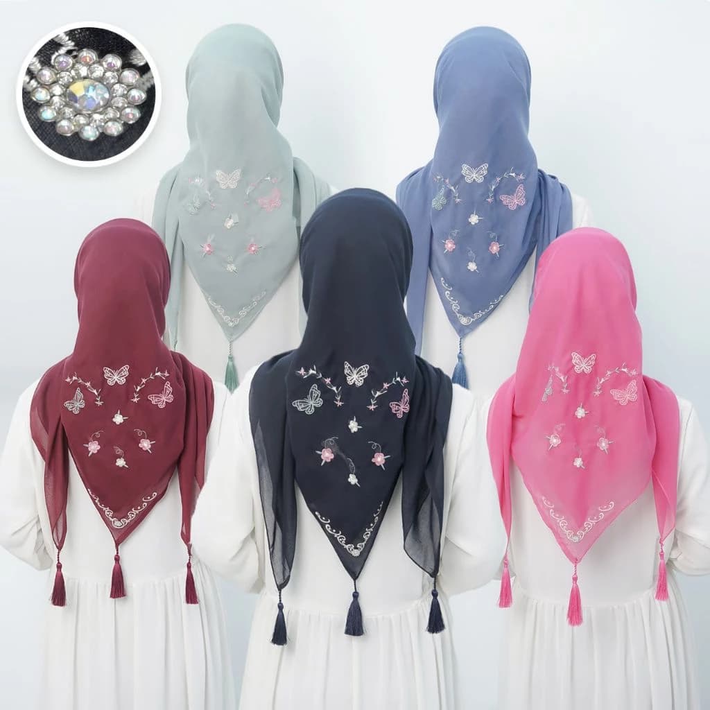 Kerudung Segi Empat Patton Star Tassel Motif Bunga Lily Kekinian Viral Terbaru thumbnail 2