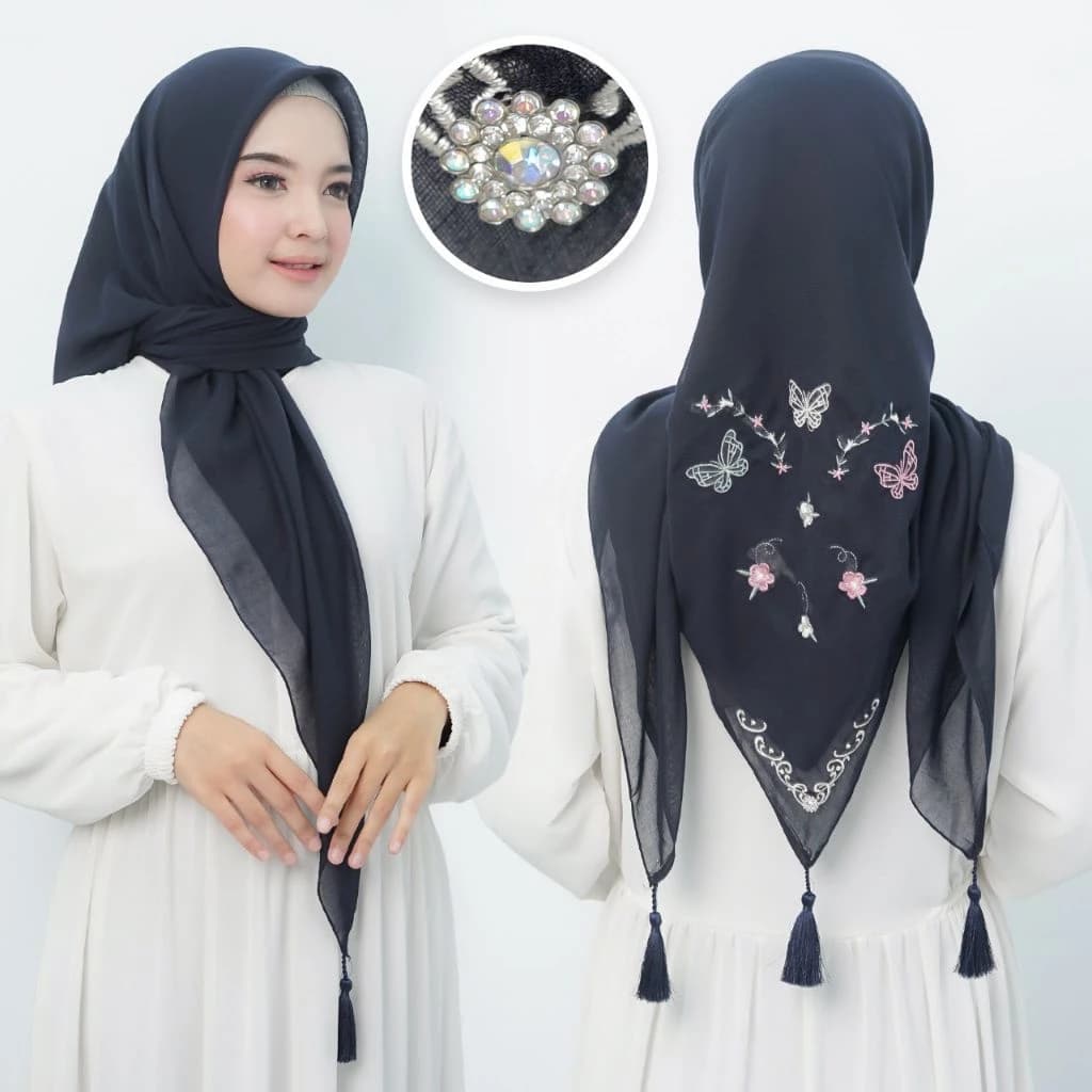Kerudung Segi Empat Patton Star Tassel Motif Bunga Lily Kekinian Viral Terbaru thumbnail 3