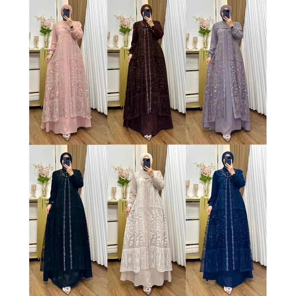 Gamis lebaran 2026 ceruty mix brukat aplikasi payet/gamis mewah pesta kondangan pernikahan SELINA dress thumbnail 3