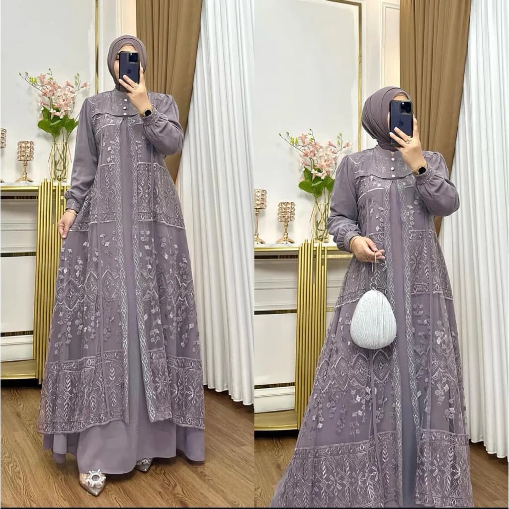 Gamis lebaran 2026 ceruty mix brukat aplikasi payet/gamis mewah pesta kondangan pernikahan SELINA dress thumbnail 2