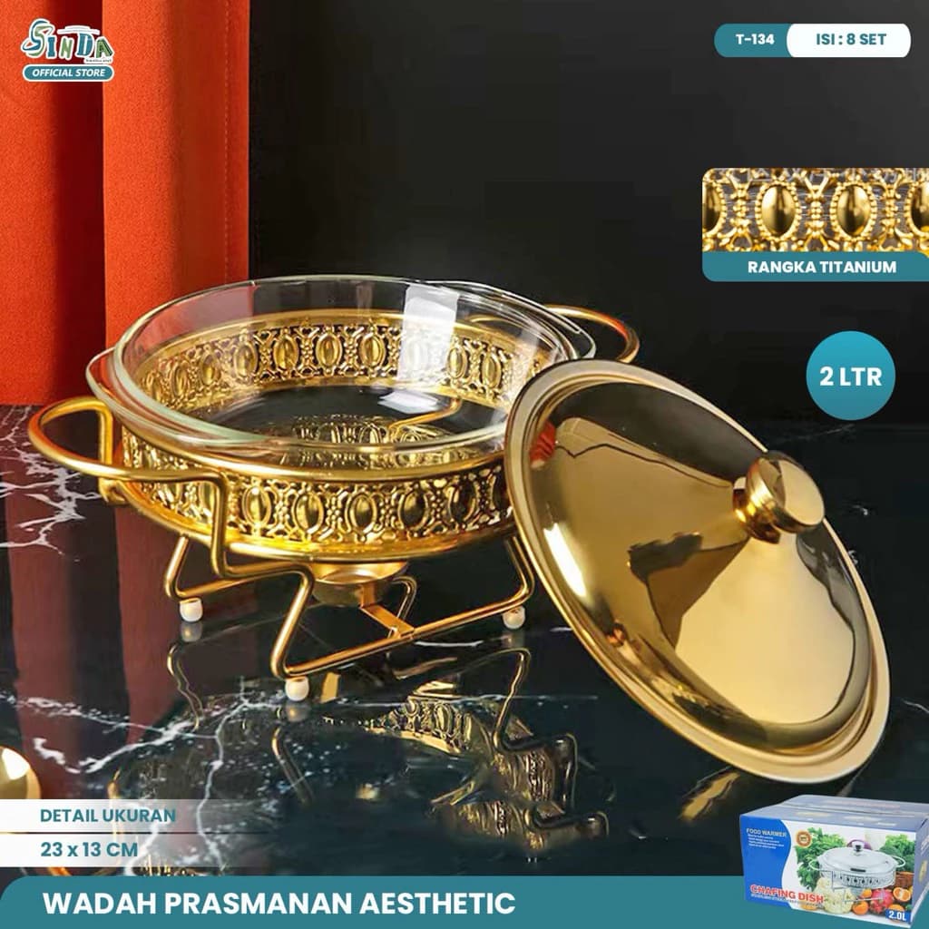 Prasmanan Bulat Bahan Kaca Tutup Gold T 134