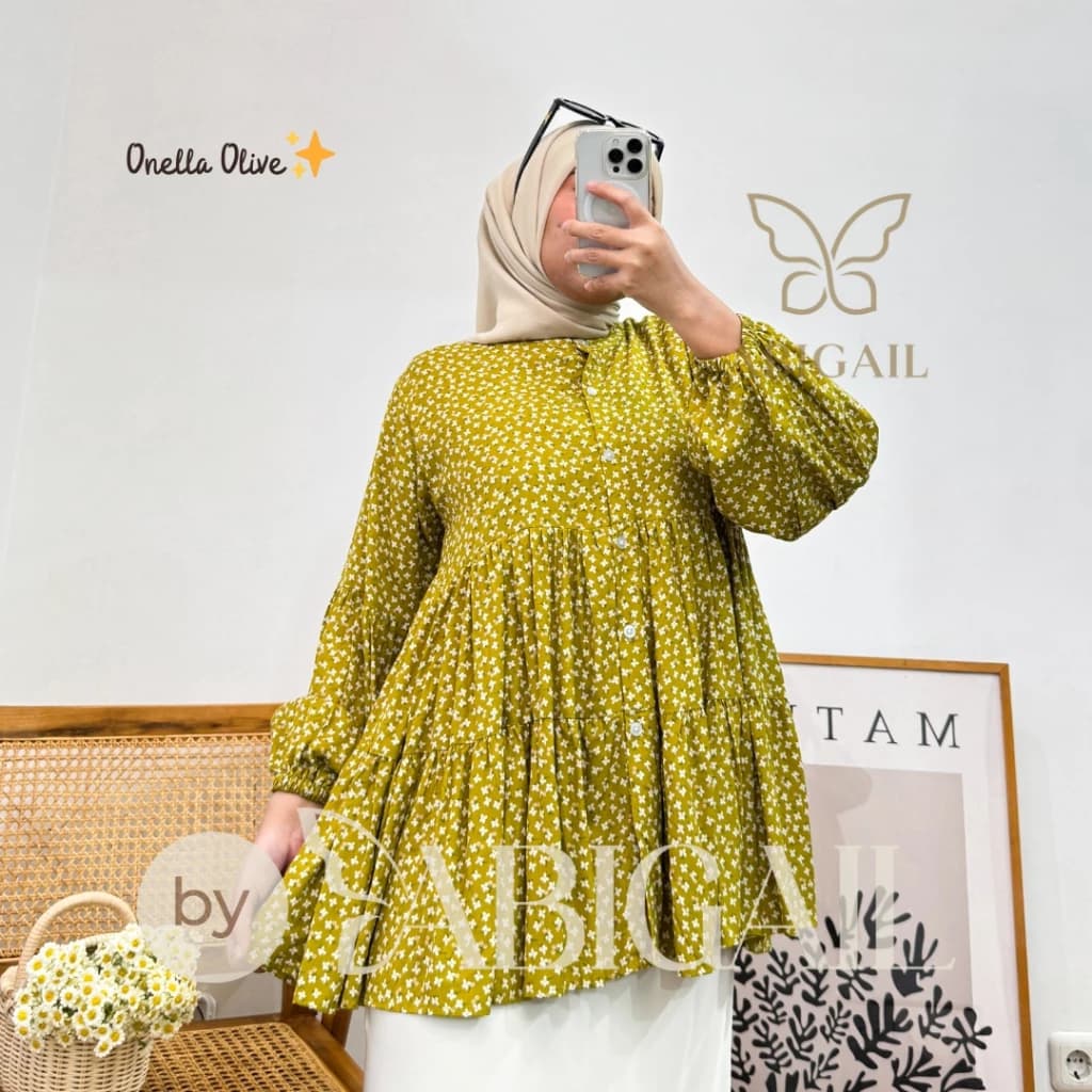 Blouse Wanita Kasual Jumbo Korean Style Elegan Modis Kekinian Terbaru 2025 Motif Onella thumbnail 2