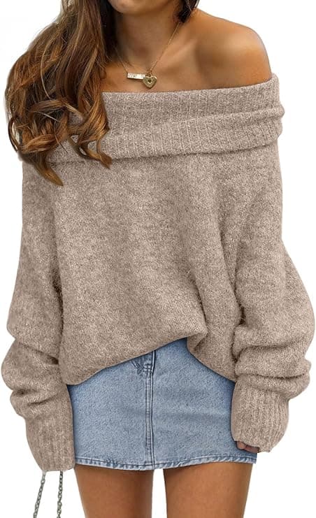 LILLUSORY Womens Off The Shoulder Sweater Oversized Batwing Sleeve Loose Pullover Sweaters Tops 