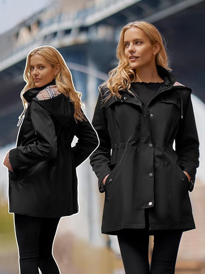 SaphiRose Women's Long Hooded Rain Jacket Outdoor Raincoat Windbreaker thumbnail 2