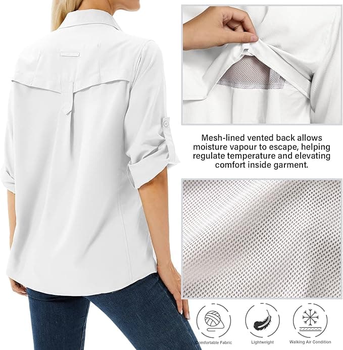 Women's UPF 50 Long Sleeve Sun Protection Shirts Safari Fishing Hiking thumbnail 2